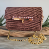 Clutch ,dunkelbraun mit Perlenbesatz und Kette