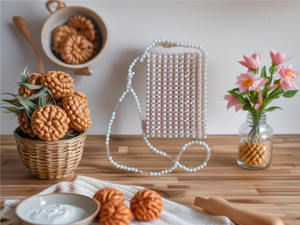 Smartdaschal aus Perlen in rose und weiß Taschenengl