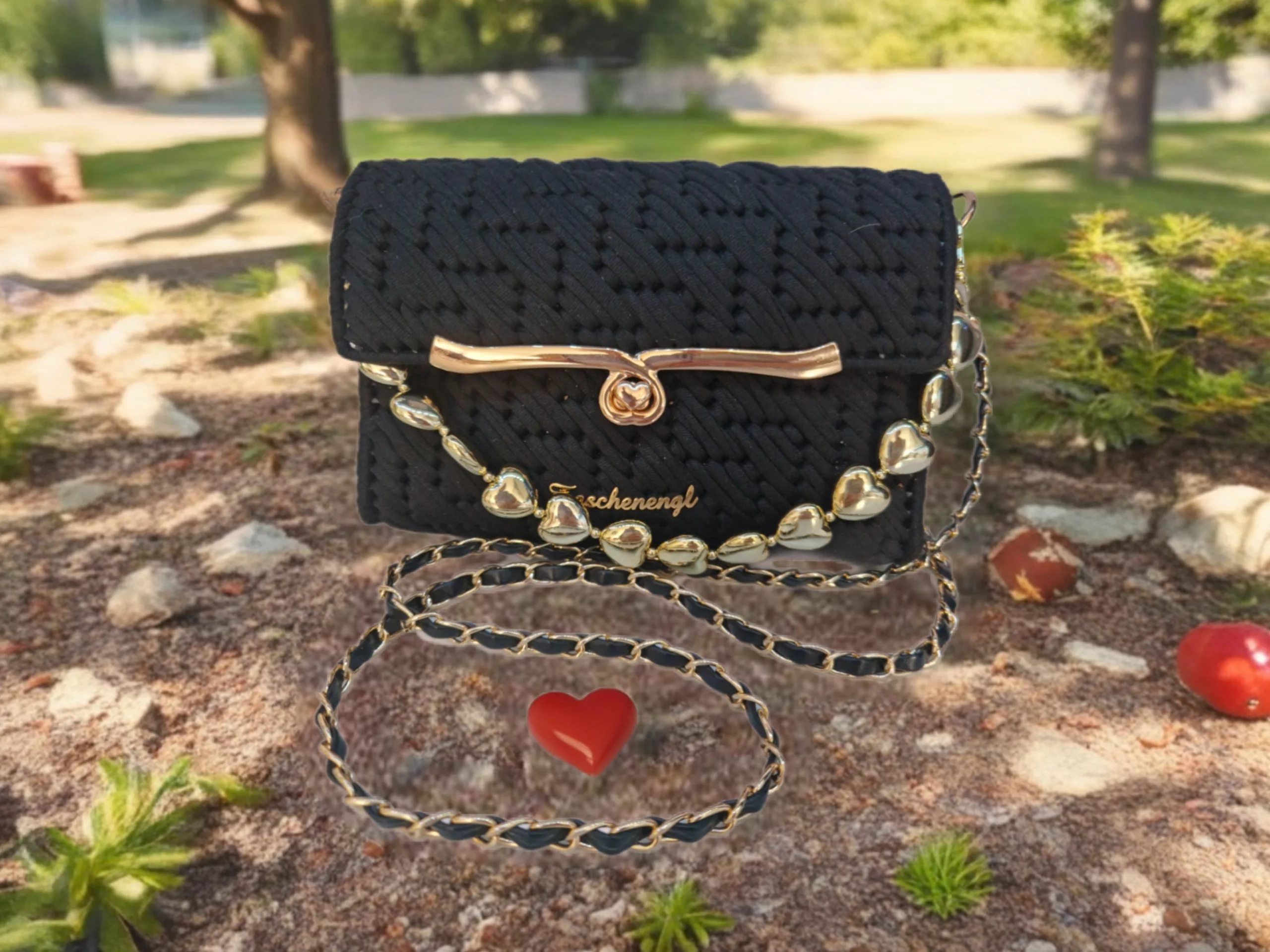 Clutch schwarz mit Herzchenhenkel
